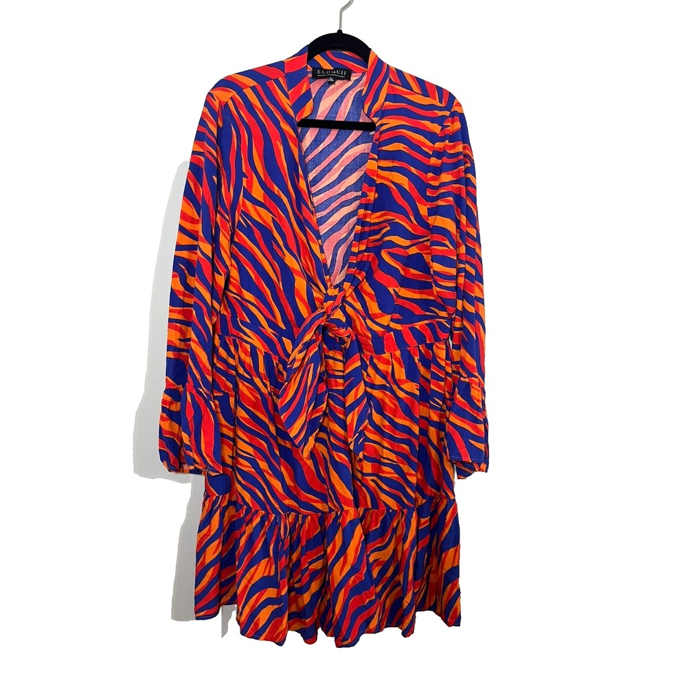 Retro Colorful Animal Print Tie Knot Mini Dress 16 Tropical Resort Zebra Tiered